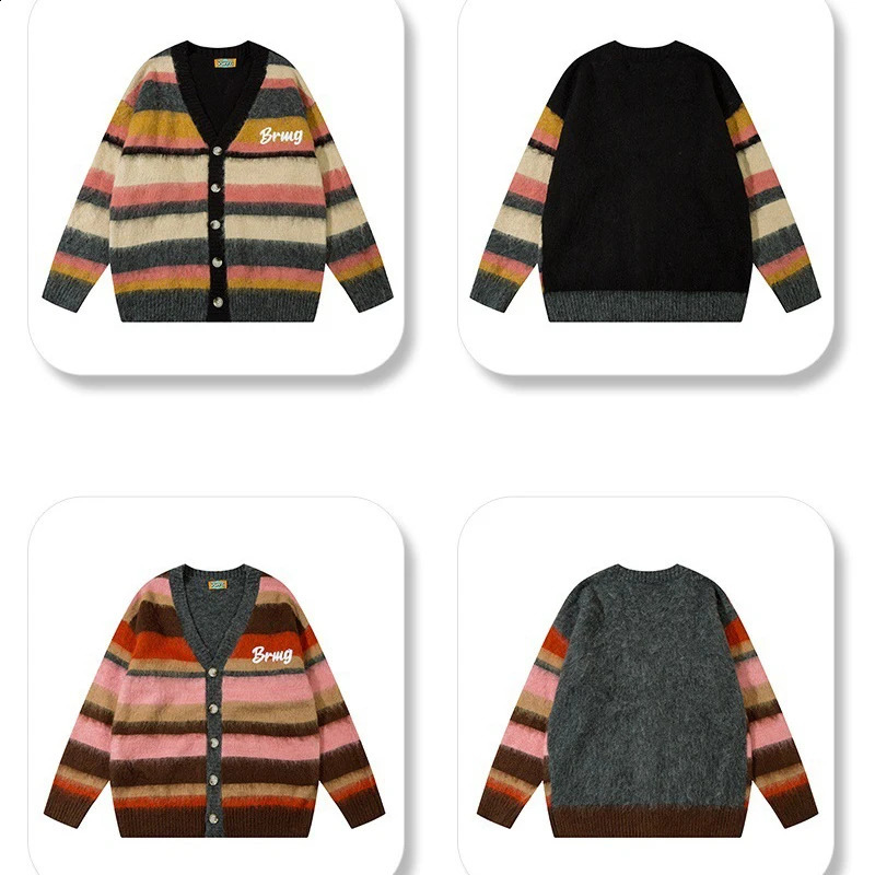 Colorful striped oversized loose cardigan sweater knitted top Y2K 240907