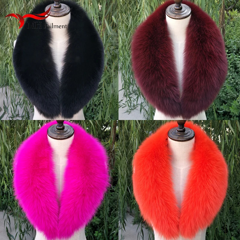 Women Winter Real Fox Fur Collar Hood Trims Fur Decor Shawl For Coat Parkaks Large Size Neck Warm Fur Scarf Long Scarves Female 240906