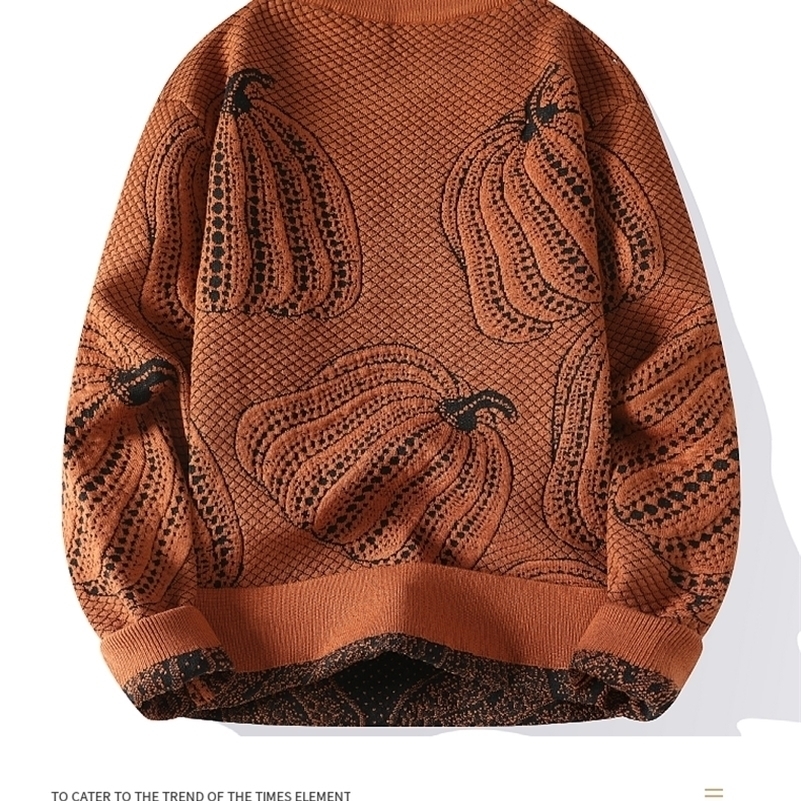 2024 Autumn Winter Warm Pumpkin Print Sweater Men Fashion Casual Loose Knitted Pullovers High End Mens Christmas Sweaters 240923