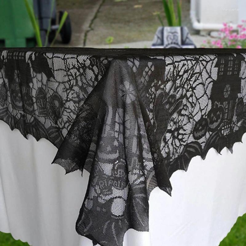 Table Cloth Halloween Party Tablecloth 53x69inch Festival Black Lace Cover For Spooky Decoration Fit 6 8ft Tables M68E