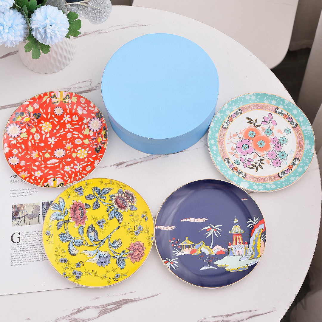 Designer Plates Tea Garden Four-Piece Sets Of Bone China Tableware 10-Inch Western Pastoral Style Housewarming Wedding