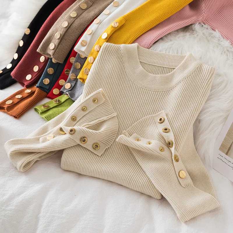 Thick Sweater Long Sleeve Pullover Autumn Winter Clothes Button O Neck Sweater Female Casual Streetwear Knitted Top Soft JumperX2409