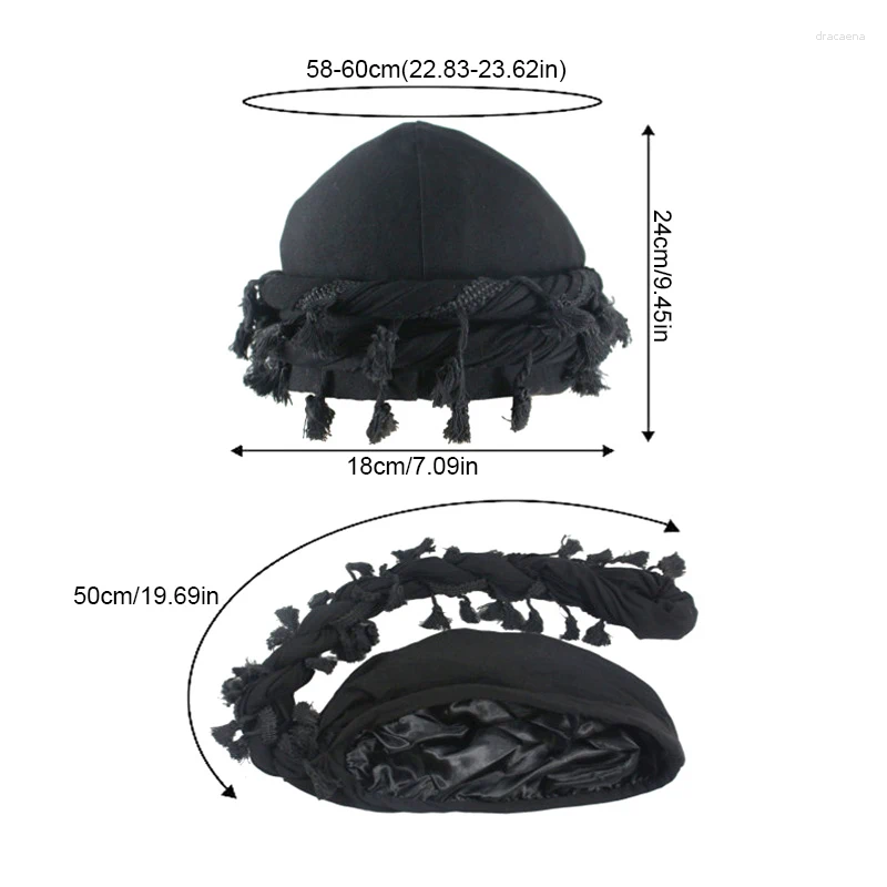 Berets Men Hat Punk Burr Trim Twisted Tail Fringe Cotton Bandana Hop Turban Hats Head Wrap Beanie Cap Solid Color Docker