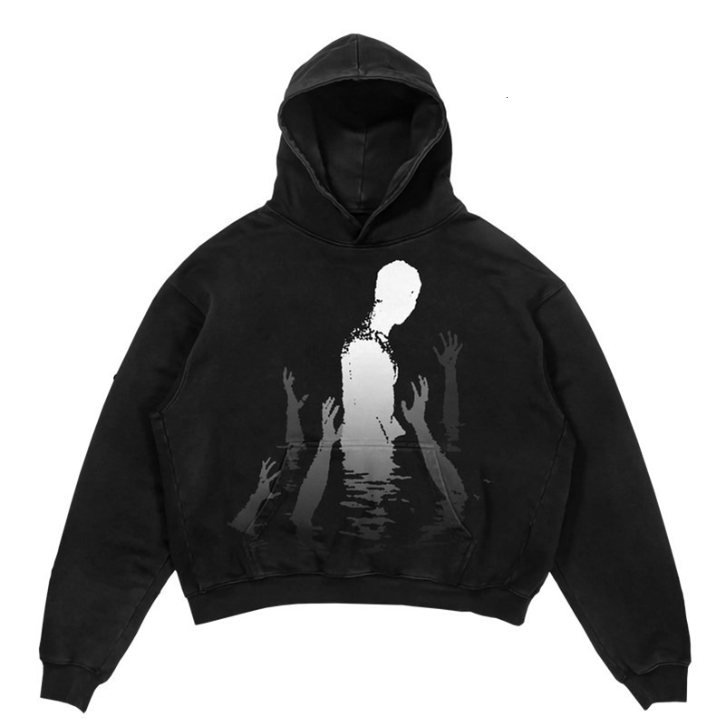 Trendy Autumn American Gothic Instagram Style Hip-hop Shadow Pattern Hoodie for Women Oversized Casual Loose Couples Sweatshirts 240906