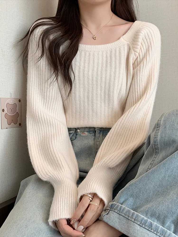 Autumn Winter Loose Women Sweaters Casual Soft Long Puff Sleeve Pullovers Jumpers Knitwear Basic Sweater For Women TopsX2409