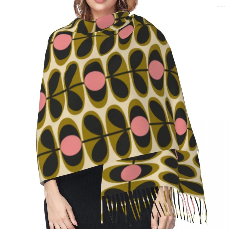 Scarves Custom Lady Large Print Oval Flower Stem Olive Orla Kiely Women Winter Soft Warm Tassel Shawl Wraps Scarf