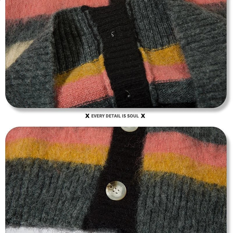 Colorful striped oversized loose cardigan sweater knitted top Y2K 240907