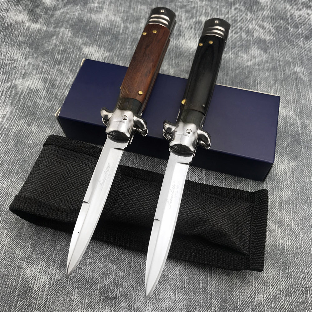 EDC Italy Mafia AU.TO Assist Folding Knife Wooden Handle Assisted Knives Outdoor Tactical Hunting Knife 440C Blade Pocket Tool