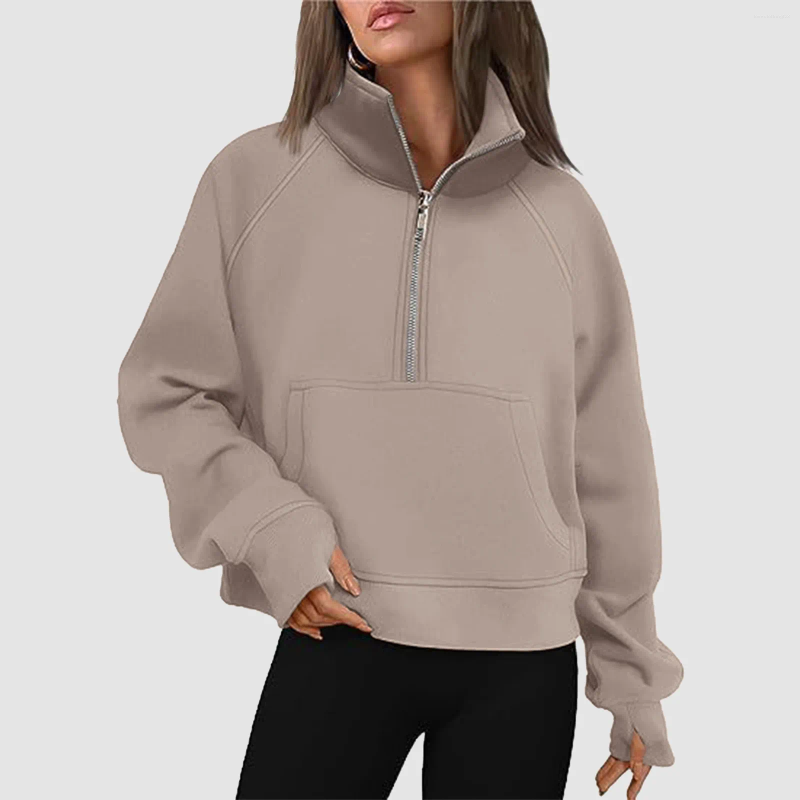 Women's Hoodies Women Sweatshirts Half Zip Cropped Pullover Fall Outfits Clothes Ladies Hooded Sweaters 2024 Spring Casual Basic Hoodie