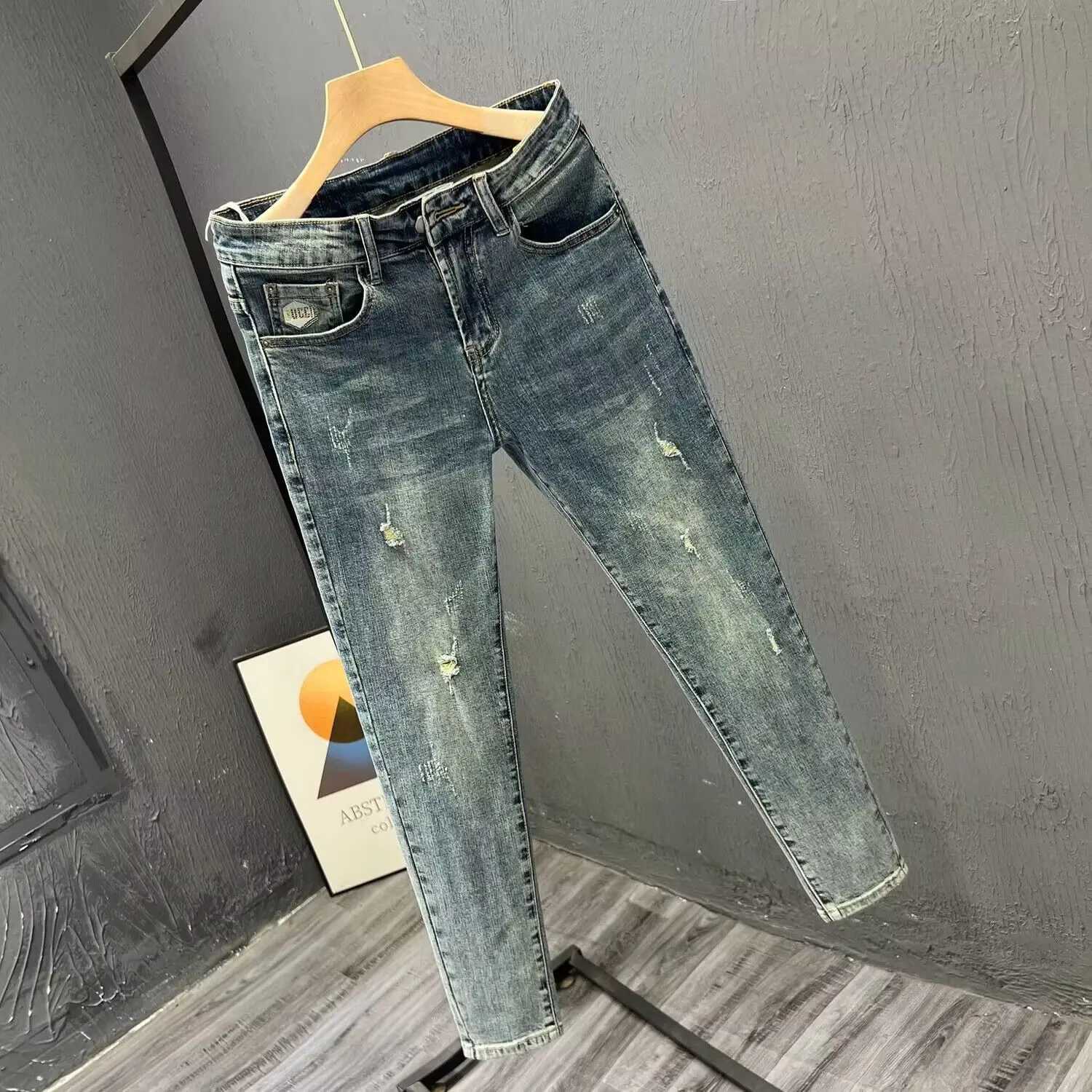 Korean luxury clothing mens slim fit open top casual jeans Spring and Autumn retro mens tight jeans soft jeans X2410261
