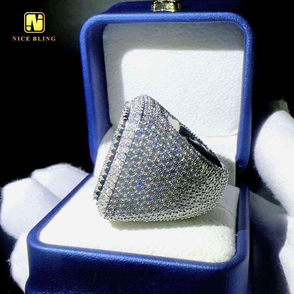 Iced out jewelry hip hop sier moissanite diamond men rings large square shape engagement ring