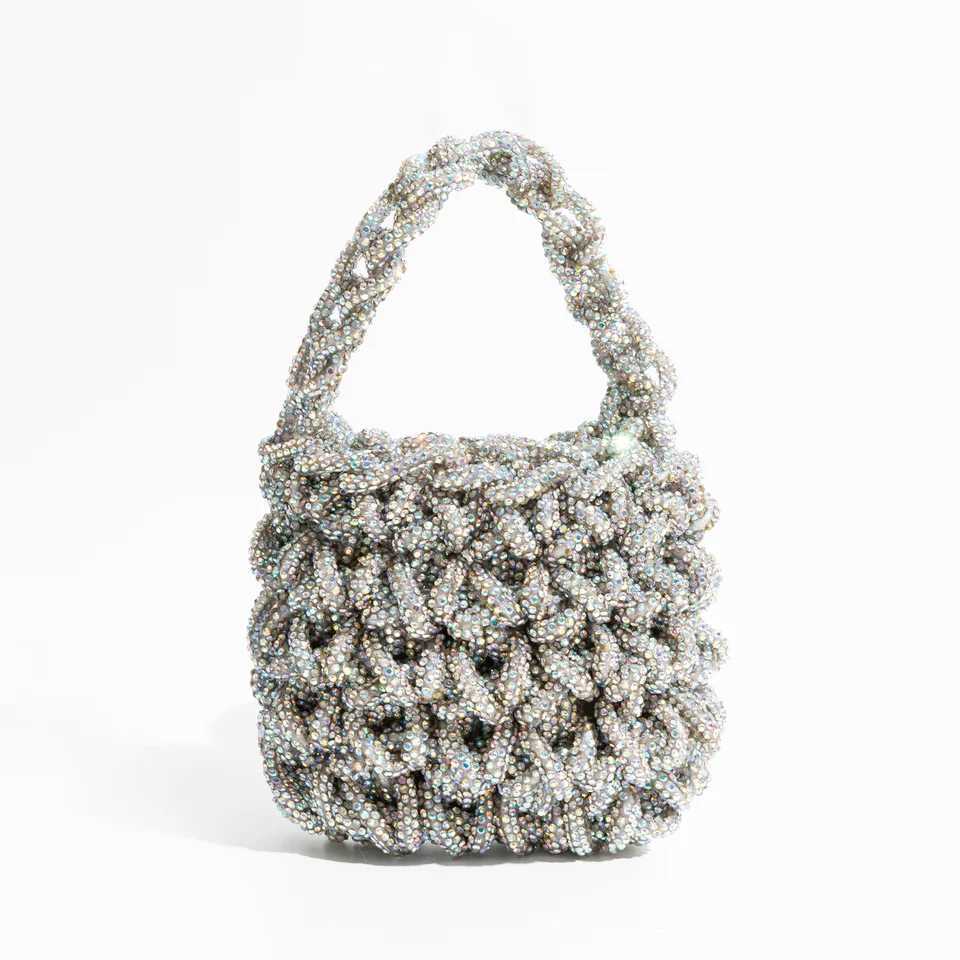CMM Sparkling Rhinestones Woven Women Handbags Glitter Diamond Handmade Shoulder Crossbody Bag Evening Party Small Tote Purses 2024 240909
