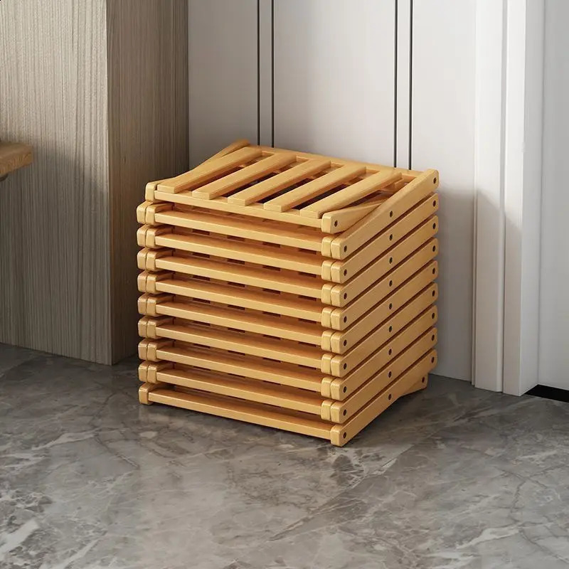 Folding Bamboo Shoe Rack Multi-Layer Narrow Space Saving Storage Organizer No-Installation Required Shoe Shelf for Small Spaces 240906