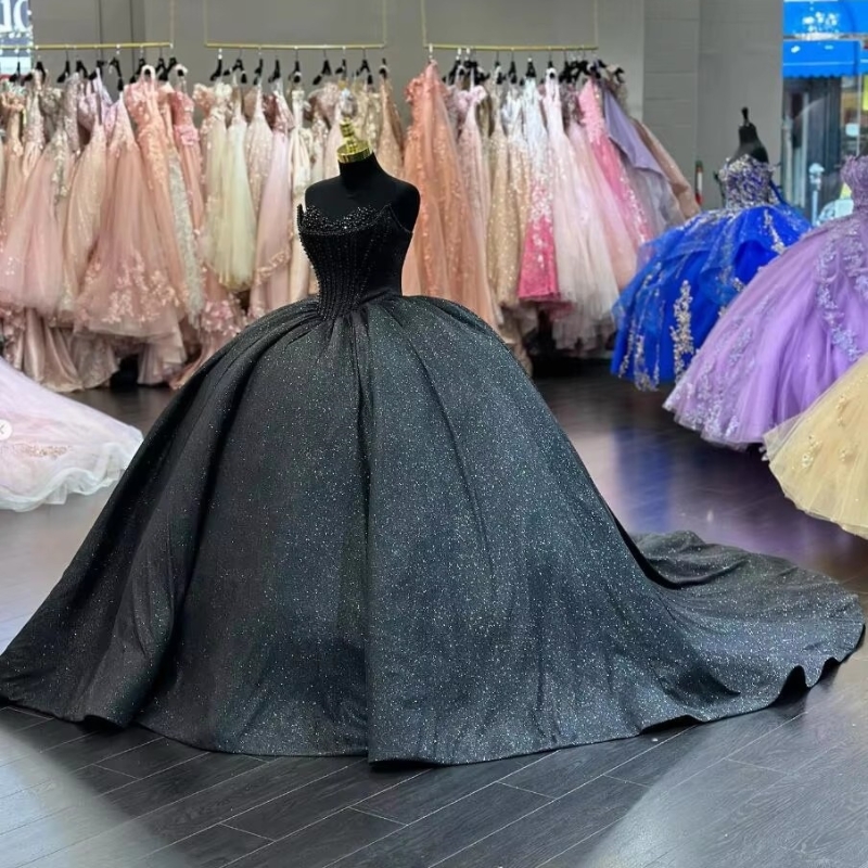 Black Sparkly Gothic Princess Quinceanera Dresses Gillter Sweetheart Lace-up Corset Beading Tull Sweet 16 Dress vestidos 15 de quinceanera