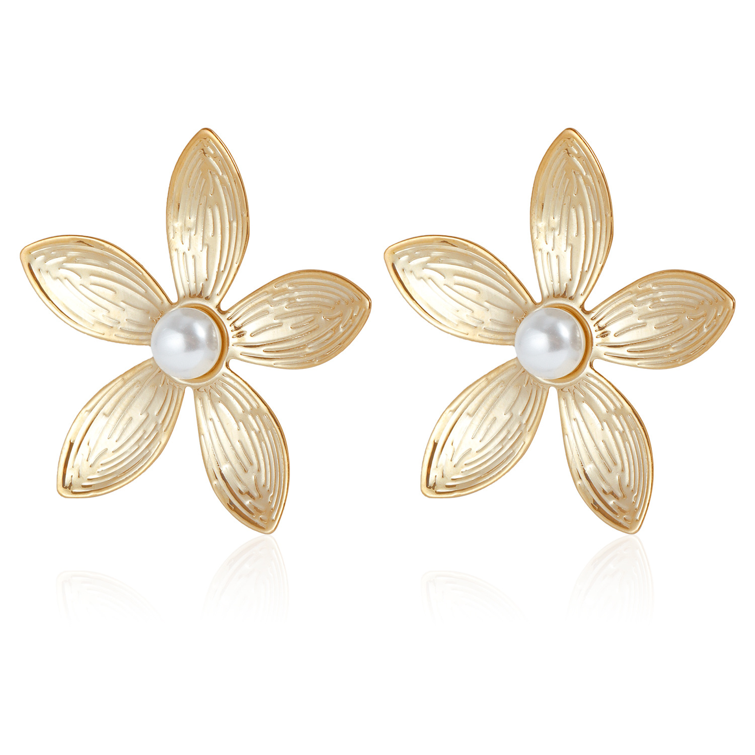 Elegant European Retro Metal Flower Earrings for Women Gold Plated Stainless Steel Stud Earring Jewelry Ladies Party Birthday Gift Office Vintage