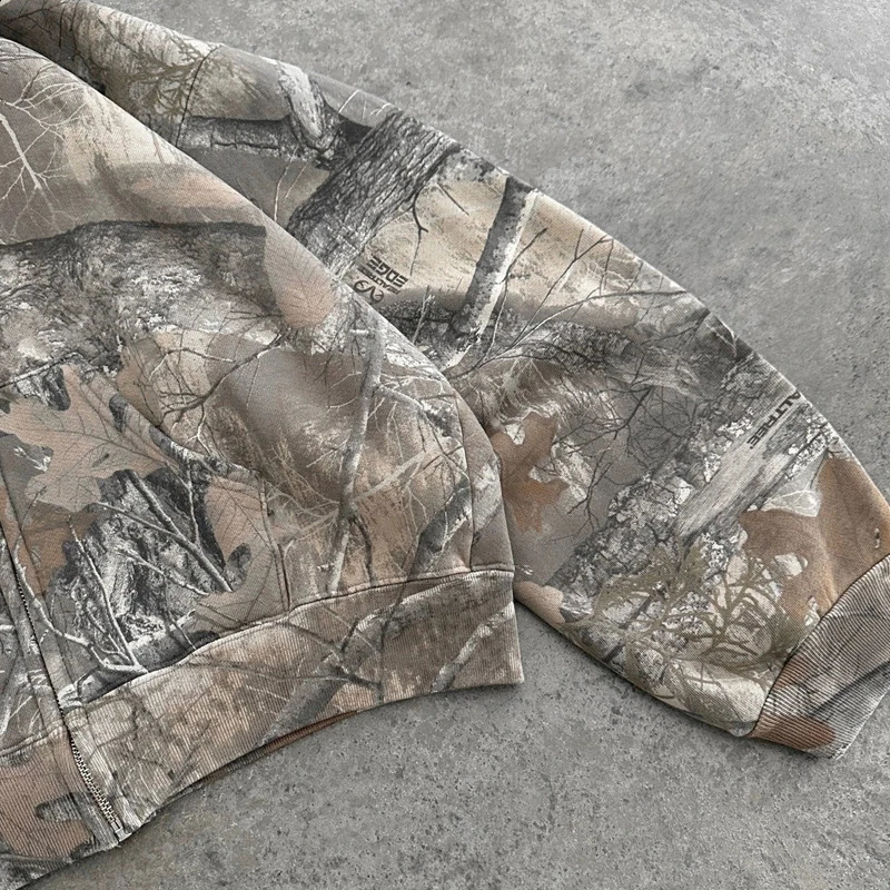 Y2K Retro High Street Hip Hop Streetwear Oversized zip up Hoodie Men Camouflage Pattern zipper Sweatshirt Unisex Camo Hoodied 240906