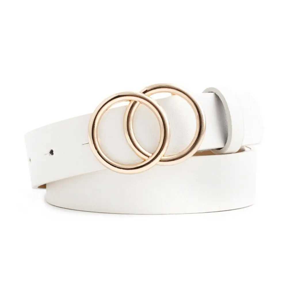 Womens Double Round Belt PU Metal Fashion Leather Retro Luxury Belt Solid Color Belt Casual Dress Jeans Accessories W240920