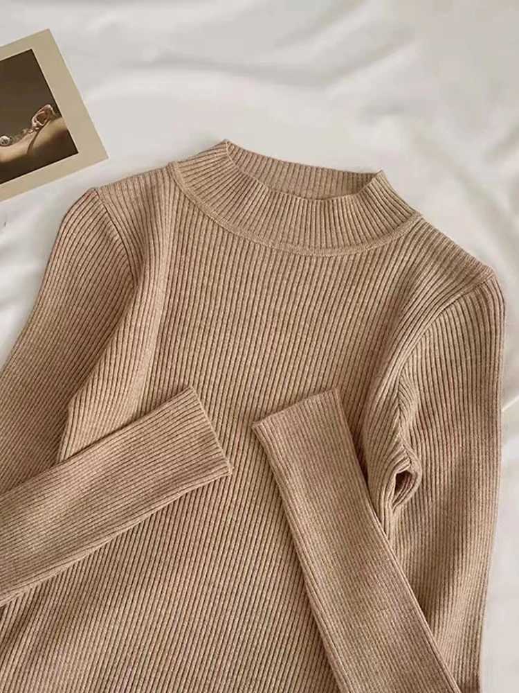 Soft Turtleneck Women Autumn Winter Pullover Sweater Basic Casual Slim Stretch Soft Ribbed Knitted Top Woman Sweaters 2024X2409