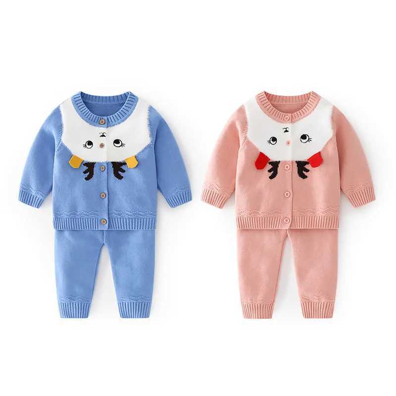 Clothing Sets Spring Autumn Ins 1-6 Year Baby Boys 2PCS Clothes Set Patchwork Cartoon Cardigan Elastic Waist Pants Suit Infant Outfits H241126