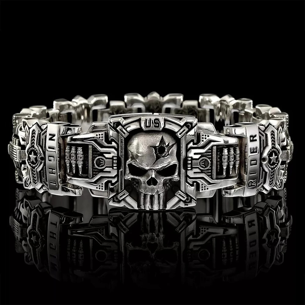 Vintag Domineering Skeleton Bracelet Mens Gift Punk Hip Hop American Night Rider Bracelet Gothic Charm Mens Motorcycle Jewelry Direct 240909