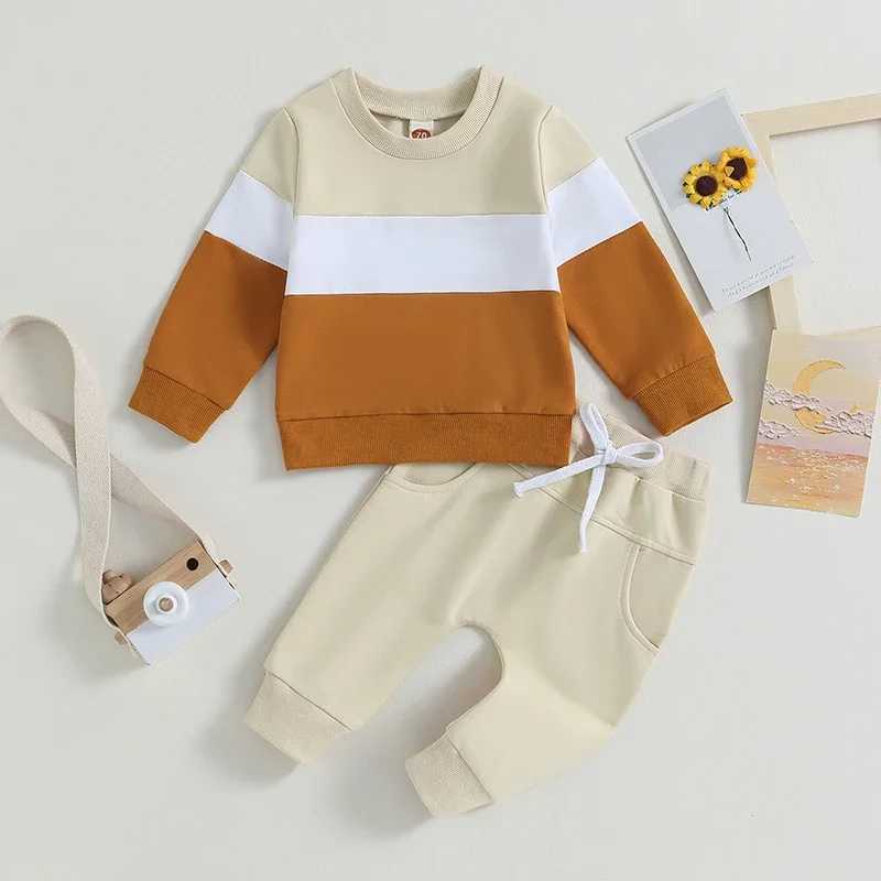 Clothing Sets Toddler Baby Boy Fall Winter Clothes Color Block Long Sleeve Sweatshirt Pullover Top Pants Sweatsuit Set Outfits 0-3T H241126