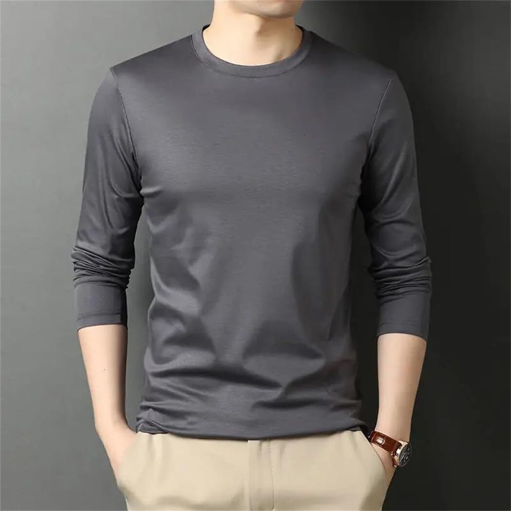 Long Sleeve Shirts for Men sweatshirt Mens Fashion Oversize T-Shirt with Long Sleeves Loose Fit Silk Texture T-Shirts Man T shirt Tee Streetwear Casua