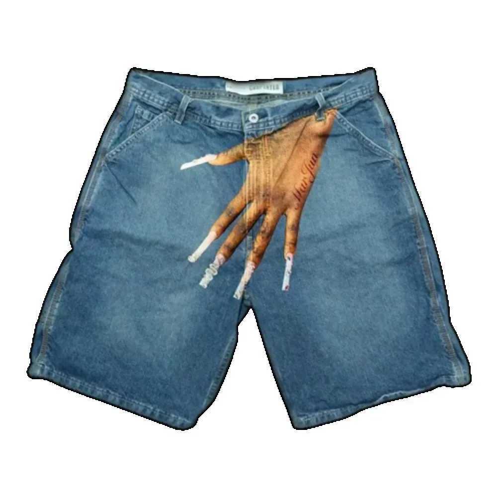 New Arrival Y2K bagged denim shorts retro finger print hip-hop gym shorts Harajuku summer mens gothic womens basketball shorts streetwear Z250110