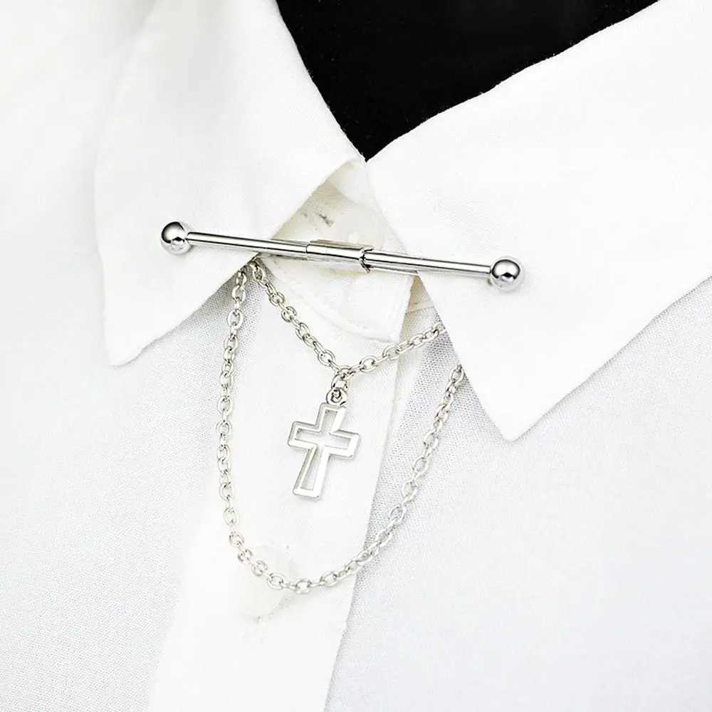 Mens necklace clip necklace clip bar cross fringe chain shirt necklace clip wedding gift set Brooch Lel clip clothing accessories W250111
