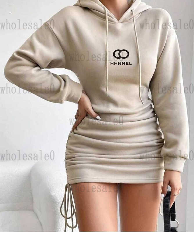 Women's dress designer casual autumn/Winter New alphabet print sexy style drawstring design hooded hip long sleeve hooded dress