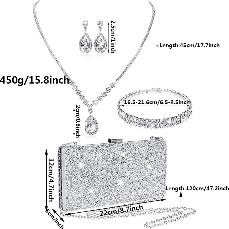 High-end bride light luxury jewelry set cocktail elegant necklace earrings bracelet evening dinner package four-piece set