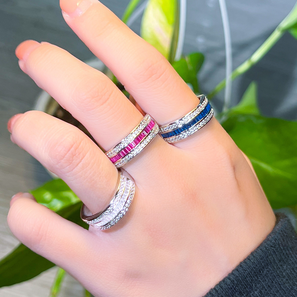 Elegant White Gold Filled Princess Cut Sapphire CZ Wedding Ring for Women - Adjustable Size Eternity Band