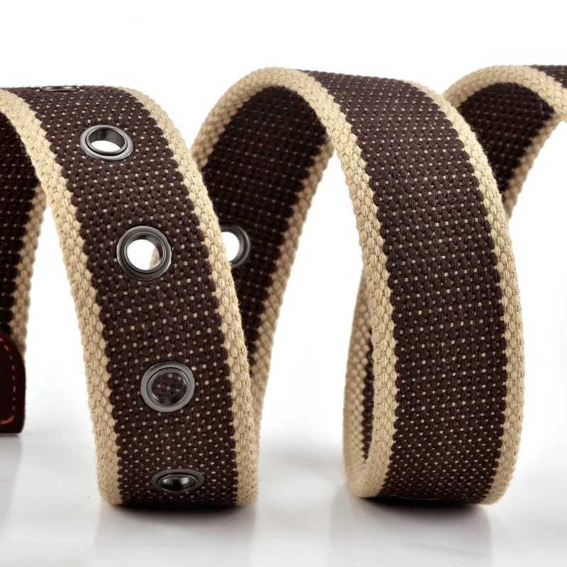 Mens Belt Porous Canvas Pin Buckle Leather Belt Outdoor Sports Belt Womens Trendy Eyelet Belt with Jeans Belt for Men Women W250120