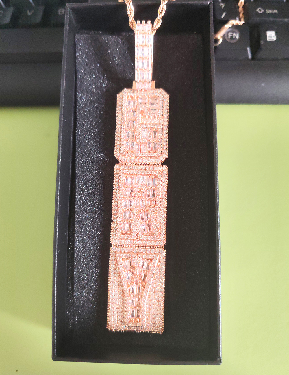 Custom A-Z 26 Letters Suqare Pendant Necklace 5A T Zircon 18k Gold Plated Jewelry