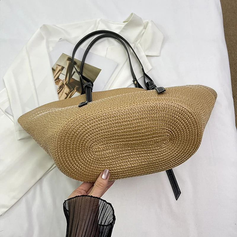 Large Grass Bag Beach Shopping Bag Rattan Womens Shoulder Bag Womens Handmade Grass Basket Summer Handbag 240907