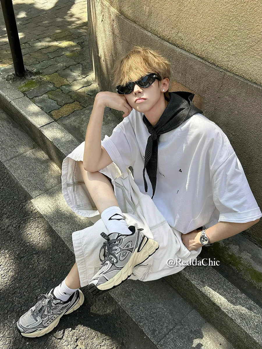 REDDACHiC Men Adjustable Low Waist White Baggy Jorts Plain Pintuck Cargo Pockets Casual Wide Denim Shorts Pants Summer Trousers 240906