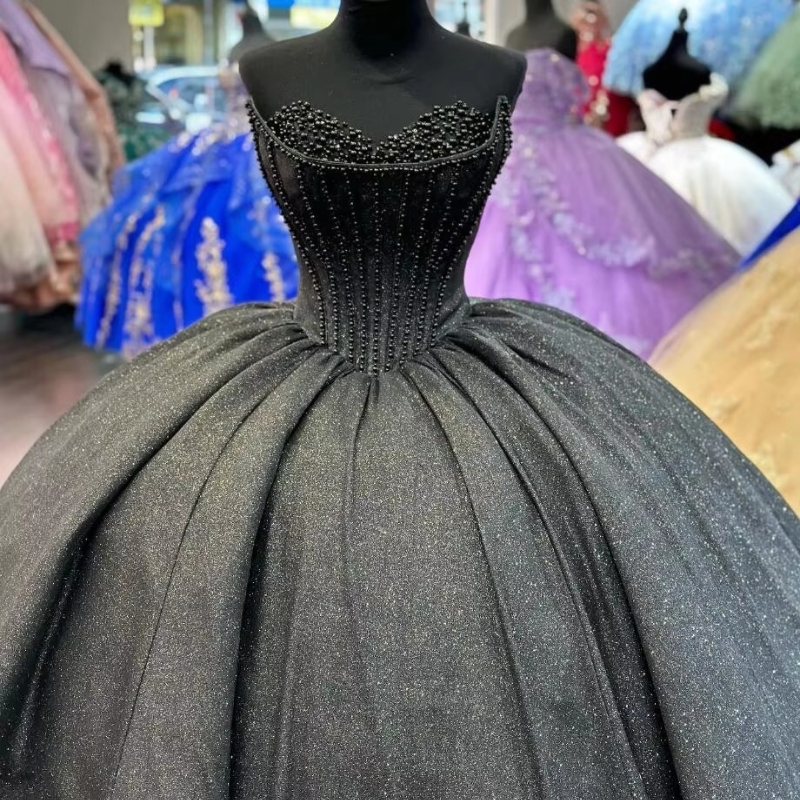 Black Sparkly Gothic Princess Quinceanera Dresses Gillter Sweetheart Lace-up Corset Beading Tull Sweet 16 Dress vestidos 15 de quinceanera