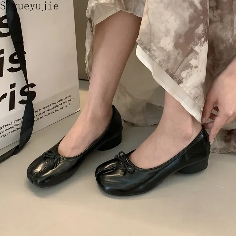 Split Toe Ballerina Shoes Mary Janes Leather Ballerines Femme Chaussure Fashion Bow Women Red Ballet Flats 240904