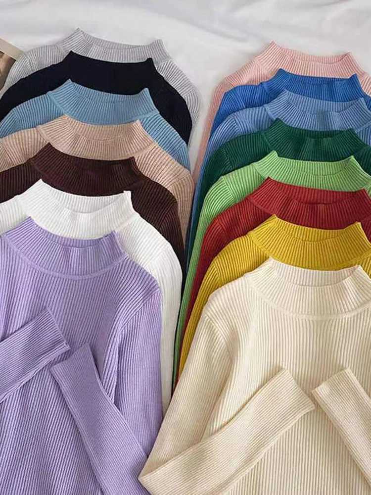 Soft Turtleneck Women Autumn Winter Pullover Sweater Basic Casual Slim Stretch Soft Ribbed Knitted Top Woman Sweaters 2024X2409