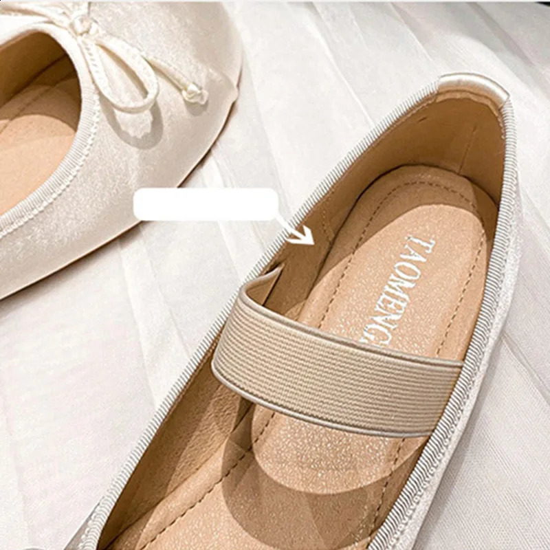 Woman Round Toe Cute Silk Satin Blue Casual Flats Female Bow Mary Jane Shoes Rubber Sole Straps Shoes Ballerina Flats 240903