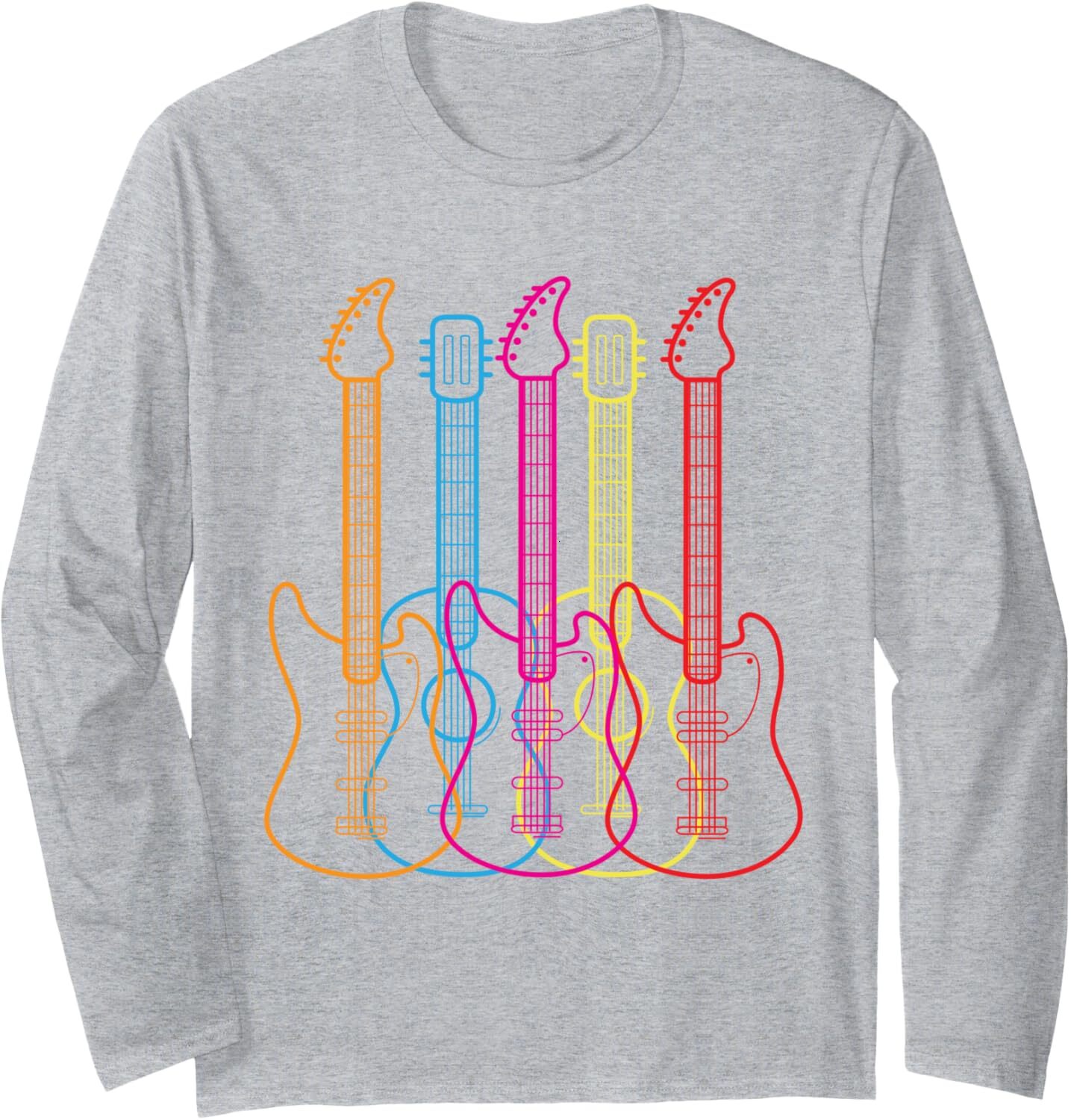 Long Sleeve Shirts for Men vintage Retro Colored Guitars Music Lover Funny Gift Long Sleeve Tee Streetwear Casual tops clothes