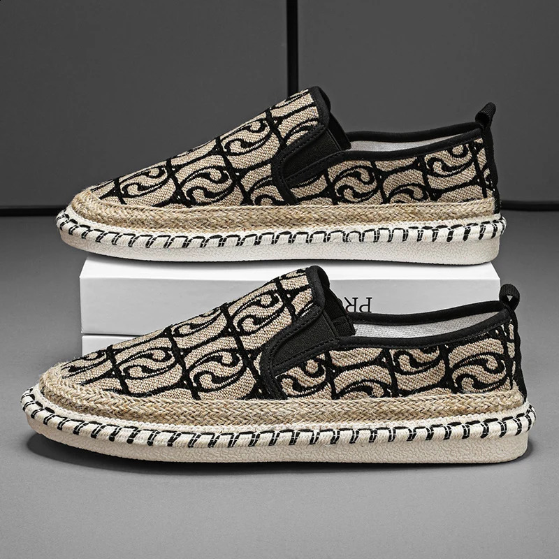 2024 Summer Mens Canvas Shoes Espadrilles Breathable Casual Shoes Mens Casual Shoes Comfortable Ultra Light Lazy Boat Shoes Large Size 44 240909