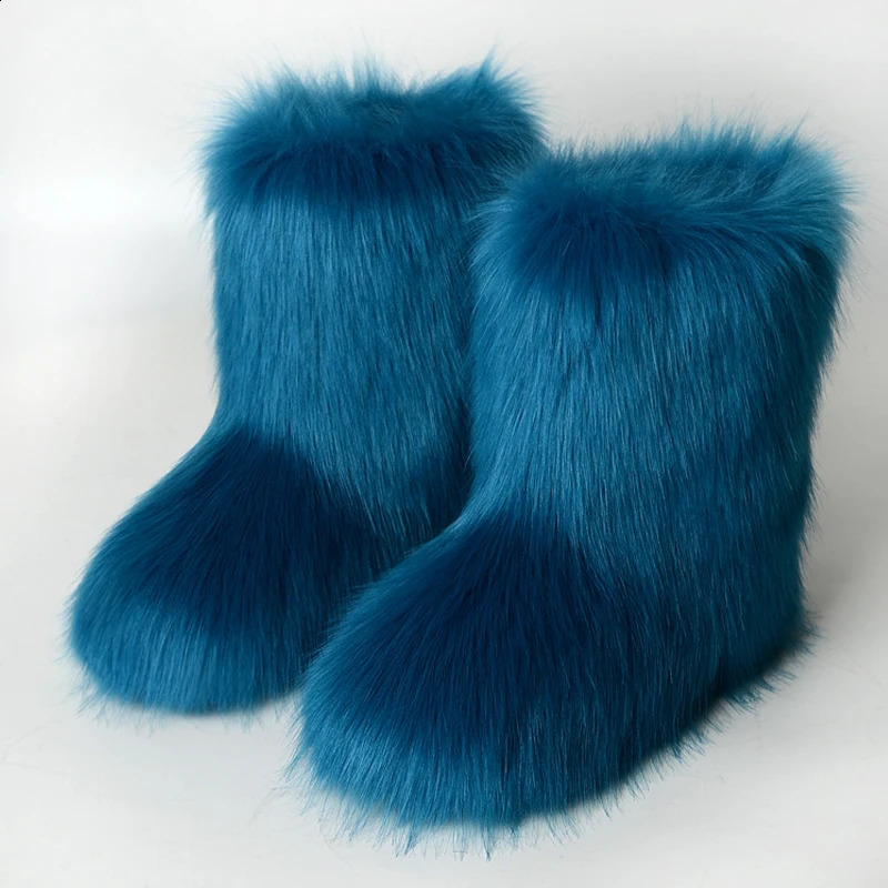 Fluffy Fur Boots Women Furry Snow Boot Warm Soft Plush Inside Fashion Woman Faux Fox Fur Boots Y2k Winter Anti Slip FuzzyShoes 240910