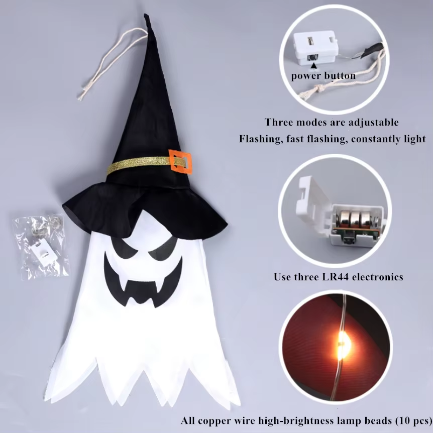 Halloween Ghost LED Light Hanging Party Dress up Glowing Witch Hat Light Horror Prop Home Bar Decoration Halloween String Lights