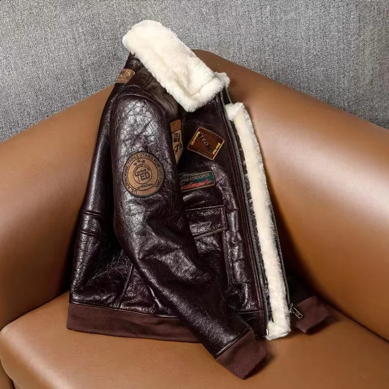 Winter thick Lambskin fur coat mens air force flight suit fashionable classic ultrathin plus size warm jacket 240904