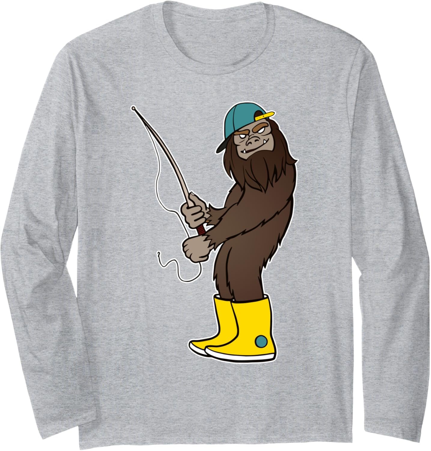 Long Sleeve Shirts for Men sweatshirt Bigfoot Fishing Funny Boots and Cap Fish Lover Gift Tee Streetwear Casual tops clothes fashion