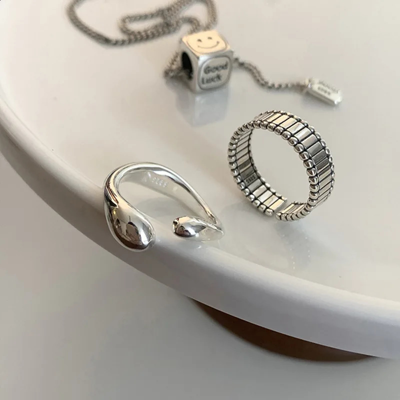 925 sterling silver ring fashionable hip-hop retro couple creative strip Thai silver party jewelry birthday gift 240909