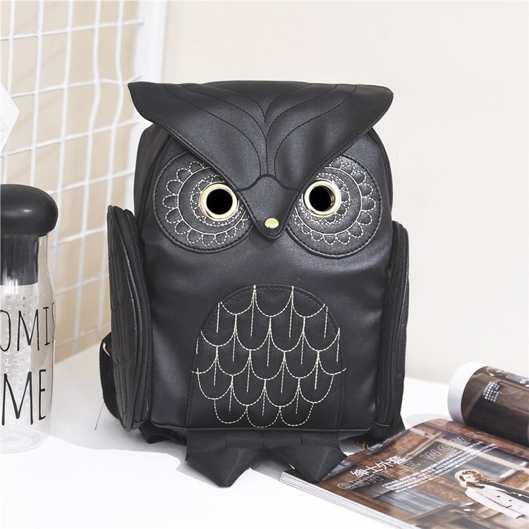 Owl Enchantress Flap Backpack Fashionable PU Leather Daypack with Quirky Shape - Perfect for Halloween Night & Cosplay Parties dh910320090