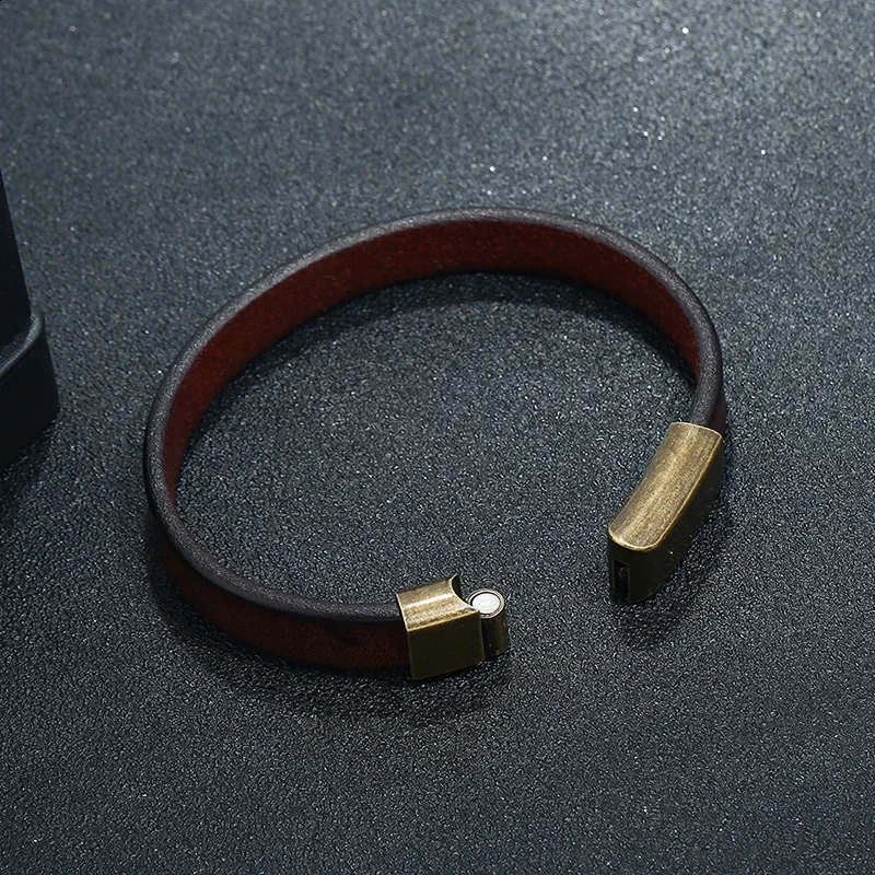 Mens Jewelry Punk Brown Knitted Leather Bracelet Mens Stainless Steel Magnetic Buckle Fashion 20.5cm Bracelet Gift 240909