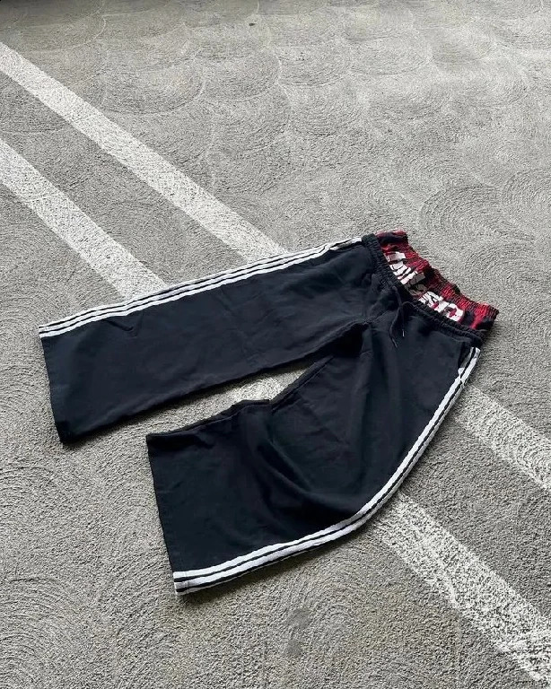 Sweatpants Y2K Womens Mens Retro Hip Hop Double Layer Stripe Embroidery Baggy Casual Pants Elastic Waist Jogging Pants 240905
