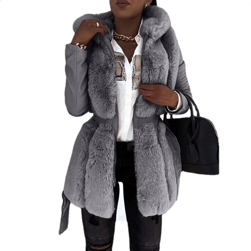 2024 Autumn/Winter Womens Fur Coat with Buckle Solid Color Zipper Jacket Womens Clothing 240909 - view 6